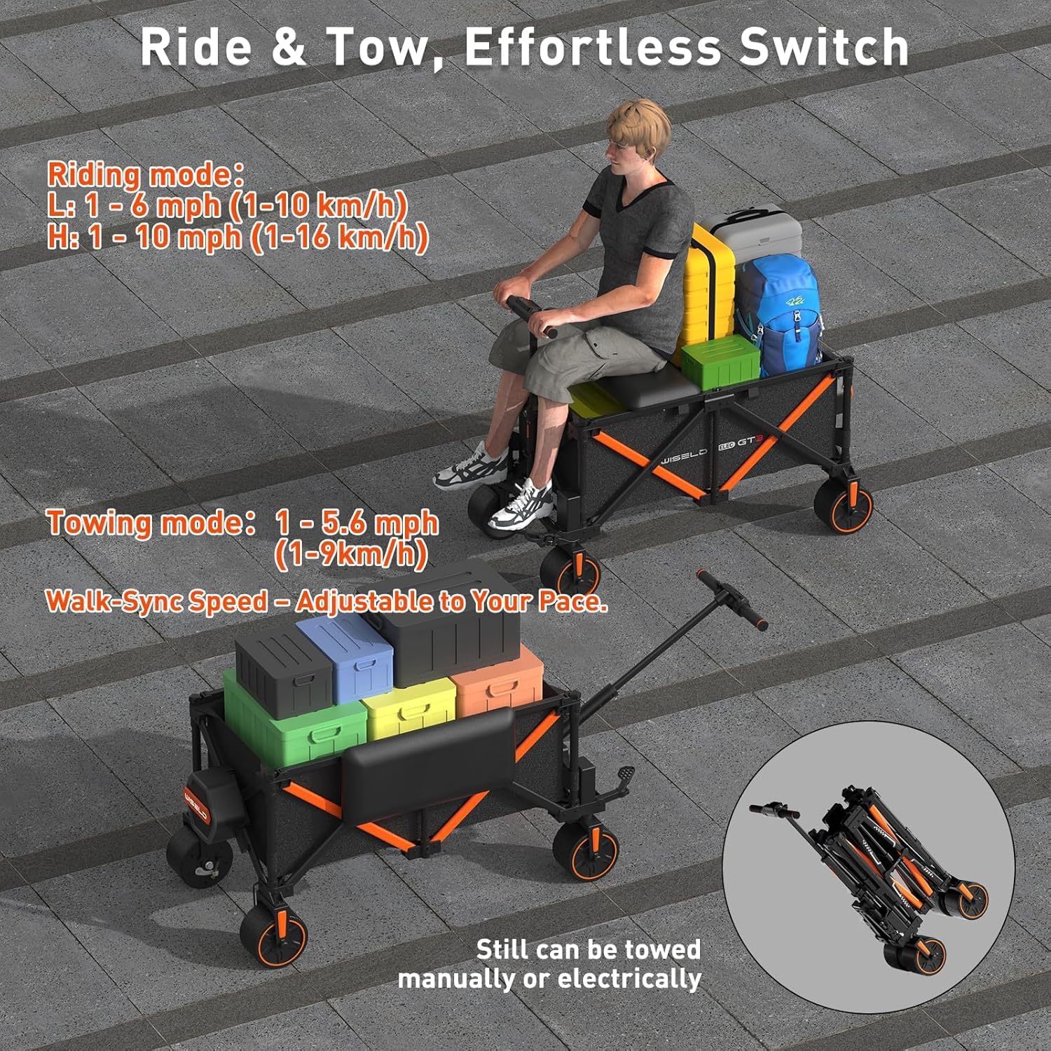 WISELD GT3 Utility Electric Ridable Wagon 4WD
